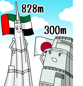 地震（じしん）の多い日本では300メートル級のビルが最大